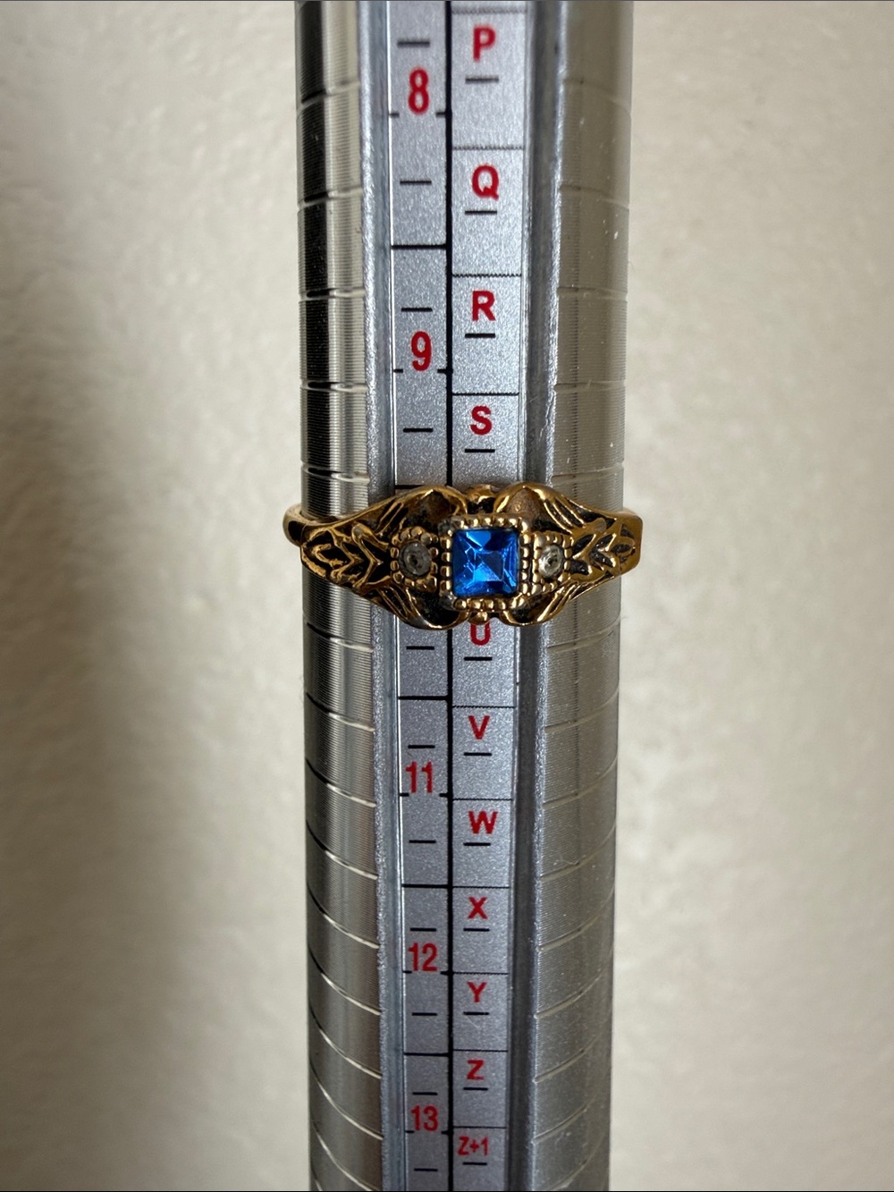 Gold-Tone Blue Stone Filigree Ring